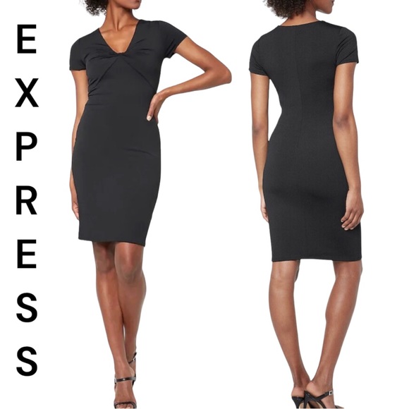 Express Black Bodycontour Short Sleeve Sheath Dress - XXS - Picture 1 of 9
